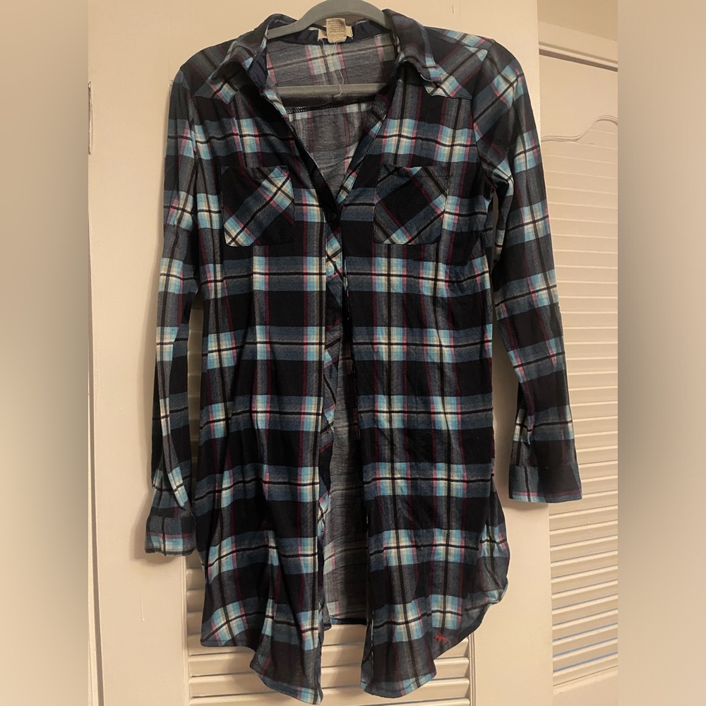 Plaid multi color thin button down